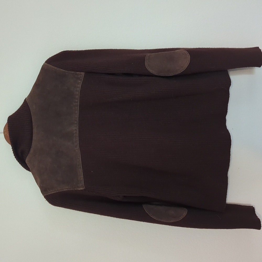 Women's Brown Leather And Sweater Jacket - Picture 5 of 6